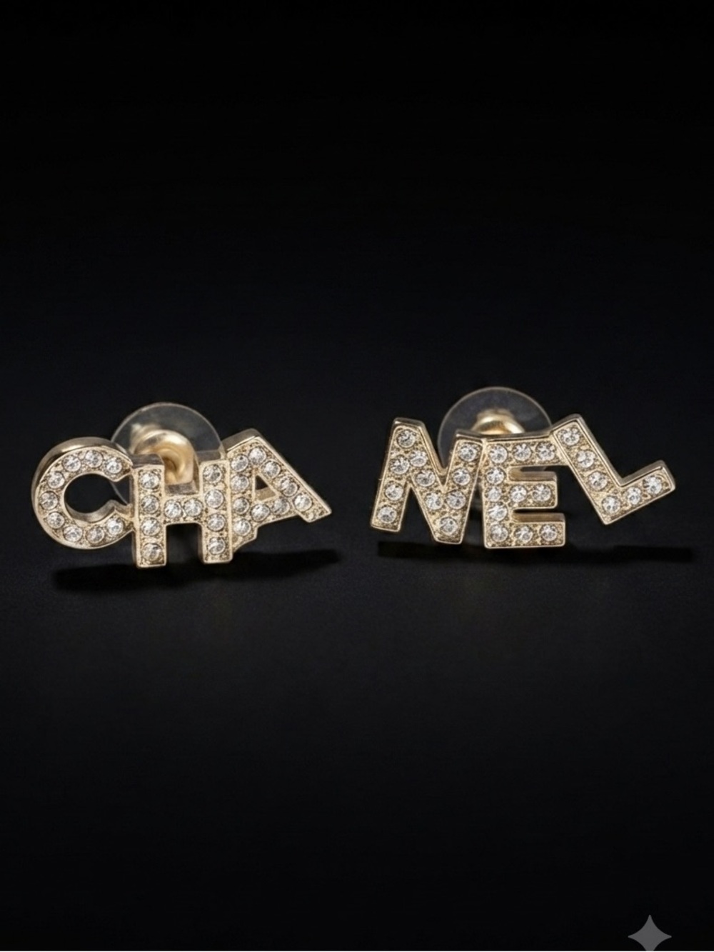 Gold Rhinestone/Crystal Lettered Stud Earrings - Picture 4 of 8